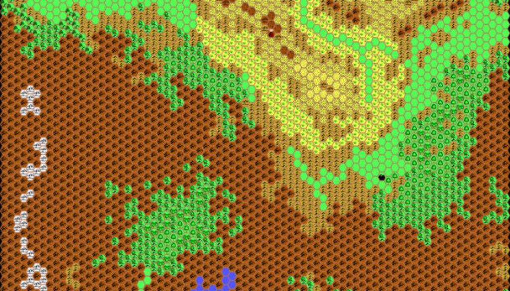 Work-in-progress map of Brasol East, 24 miles per hex by Thibault Sarlat, March 2002