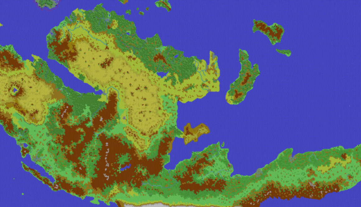 The Continent of Davania, 24 miles per hex by Thibault Sarlat, March 2002