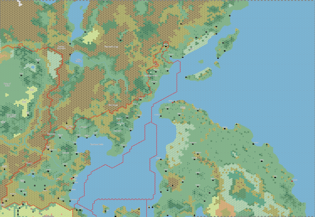 Norwold South, 8 miles per hex by Thibault Sarlat, January 2005 (edited by Thorfinn Tait to include Geoff Gander’s additions, November 2024)