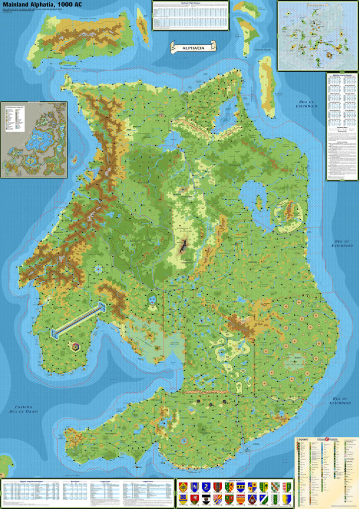 Alphatia 1000 AC Trail Map, 8 miles per hex