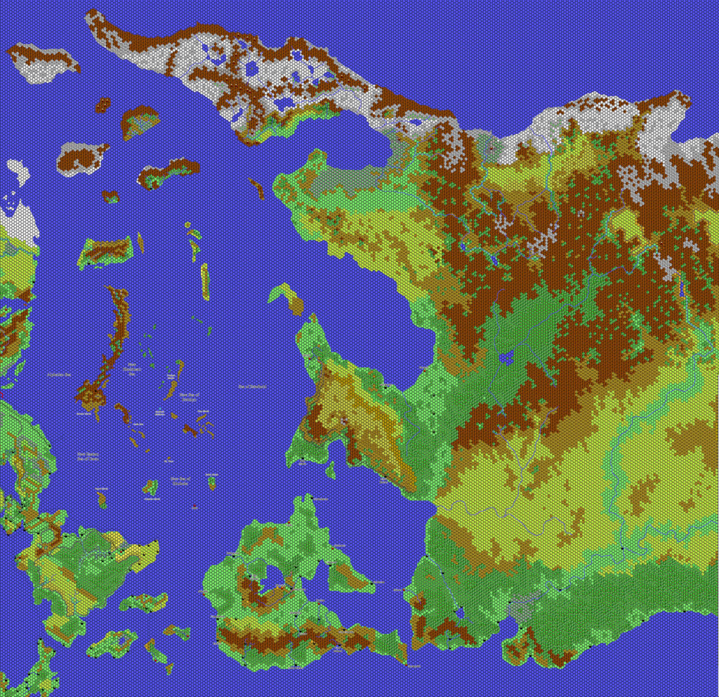 The Alphatian Sea Region 1010 AC, 24 miles per hex by Thibault Sarlat, October 2003