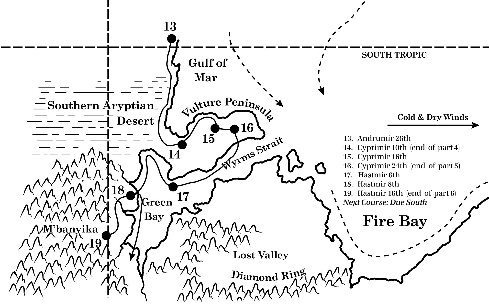 Replica of course map from Voyage of the Princess Ark Part 6, Dragon 158