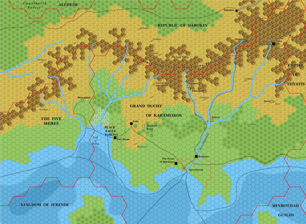 Karameikos, 6 miles per hex (1984)