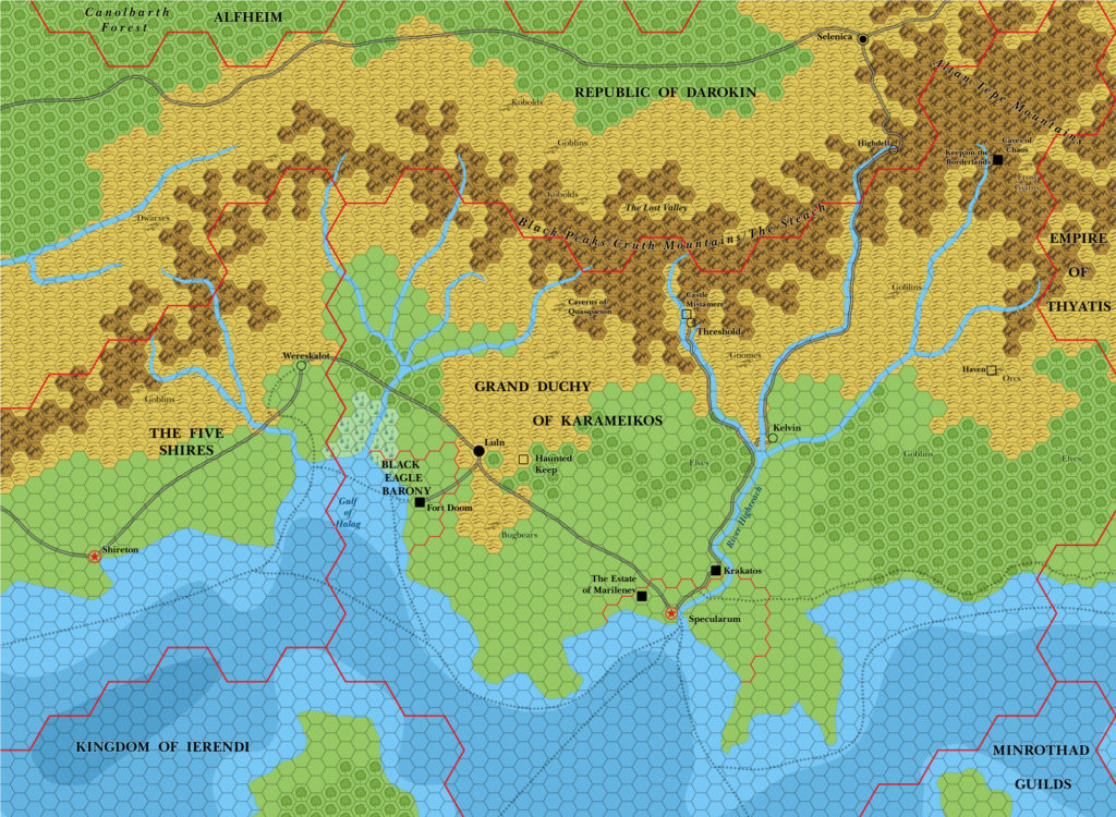 Karameikos, 6 miles per hex (1985)