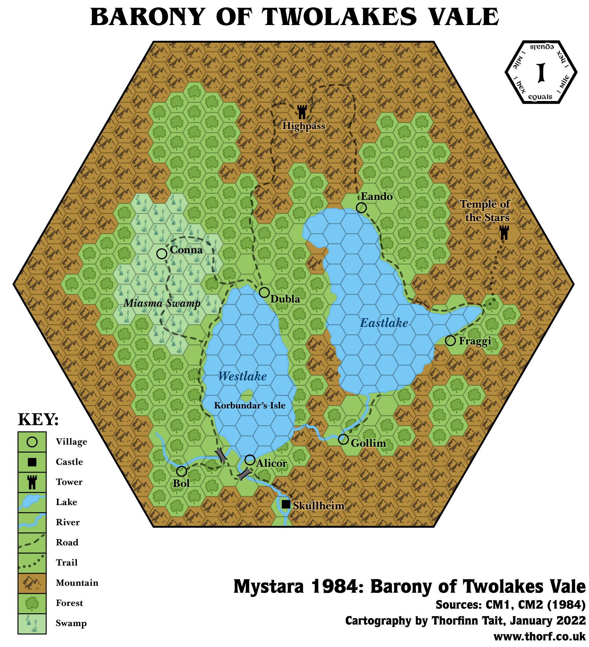 The Barony of Twolakes Vale, 1 mile per hex (1984)