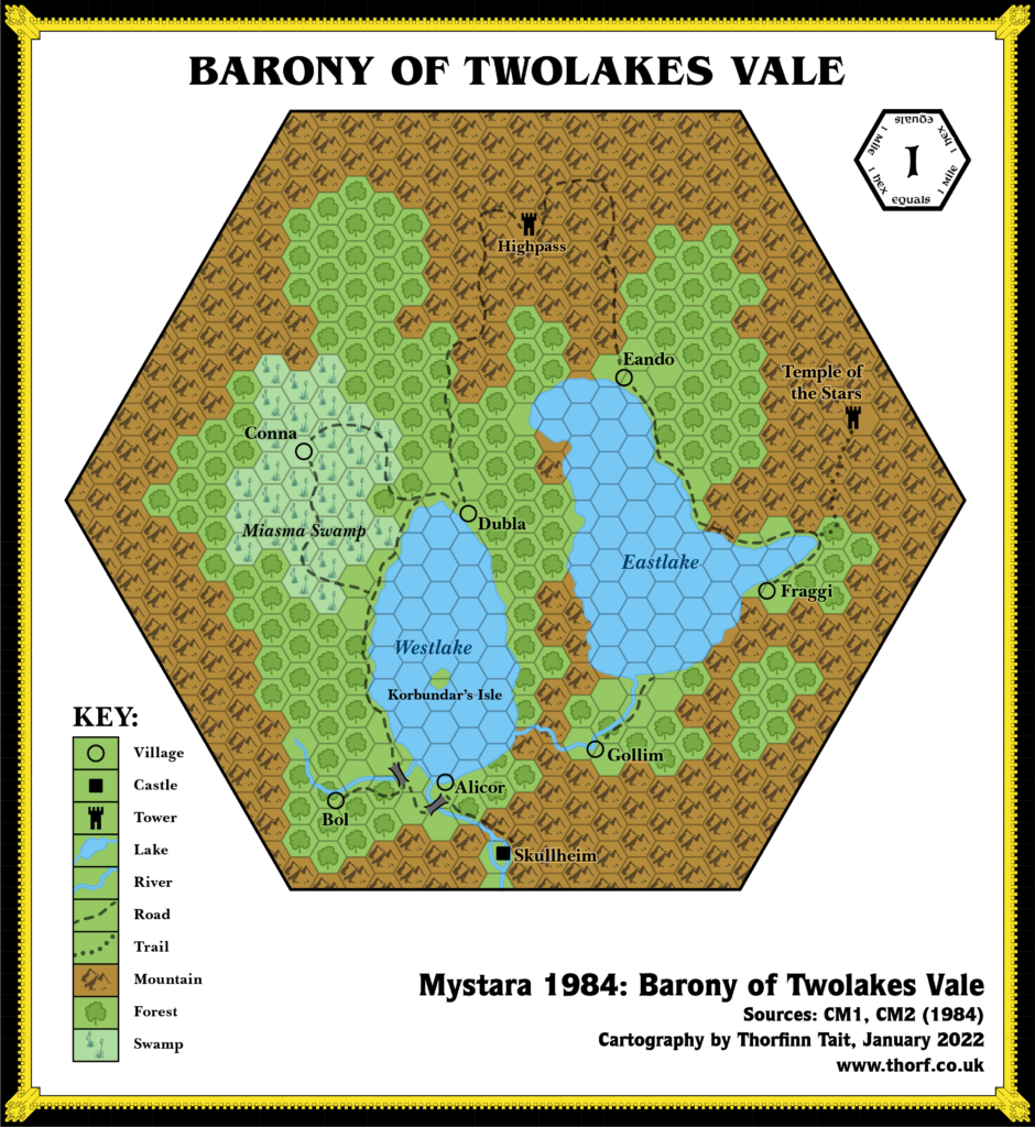 The Barony of Twolakes Vale, 1 mile per hex (1984)