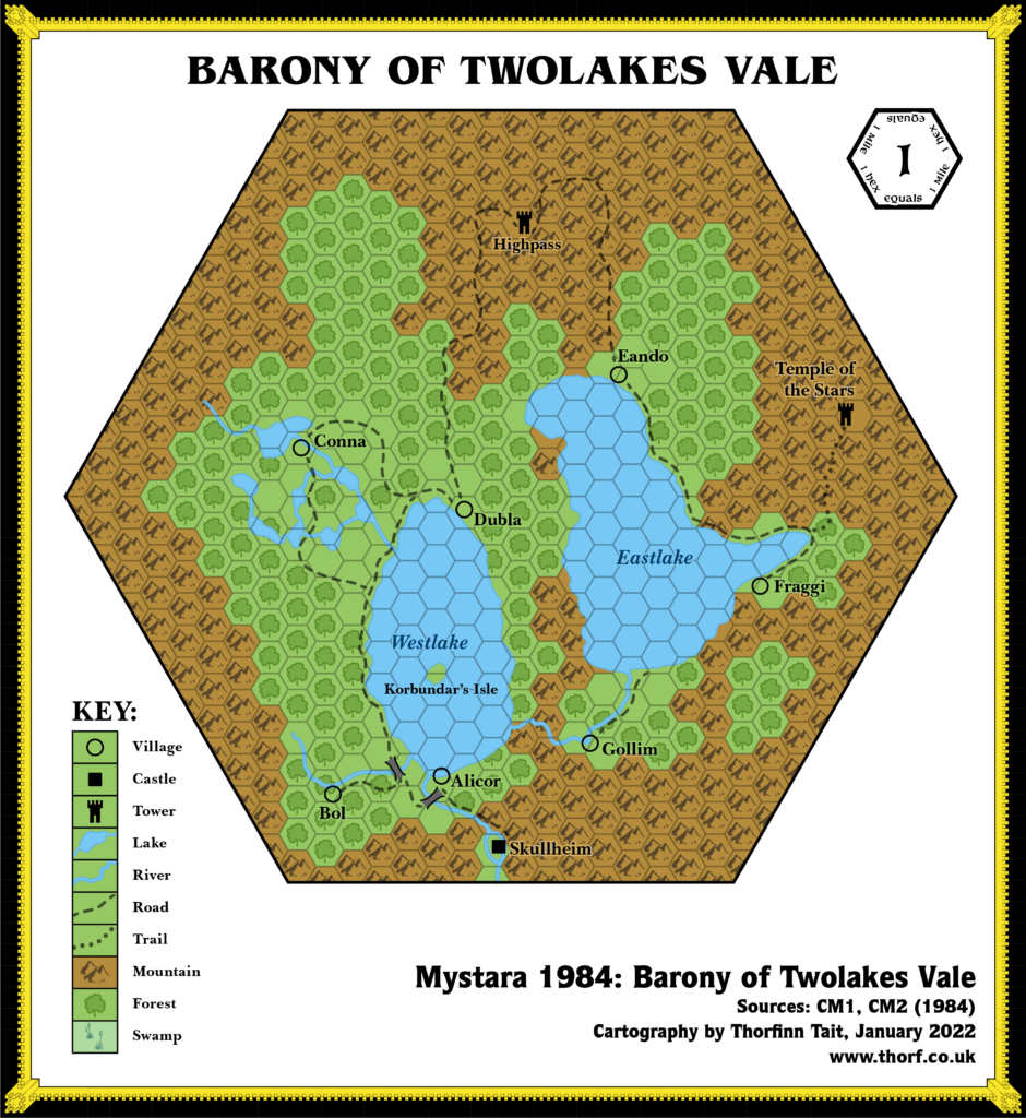 The Barony of Twolakes Vale, 1 mile per hex (1984) Pre-adventure Variant