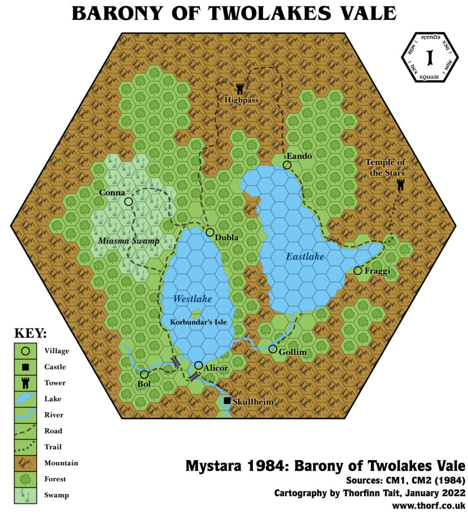 The Barony of Twolakes Vale, 1 mile per hex (1984)