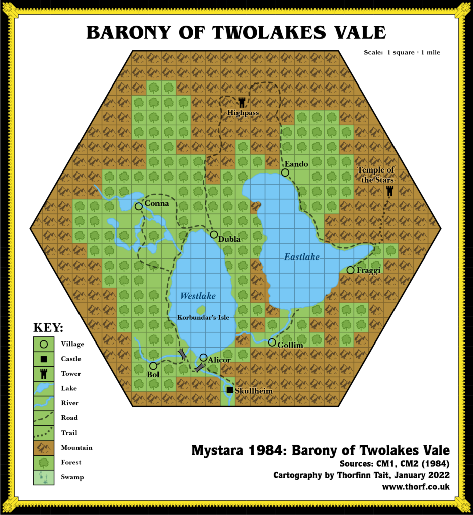 The Barony of Twolakes Vale, 1 mile per square (1984) Pre-adventure Variant