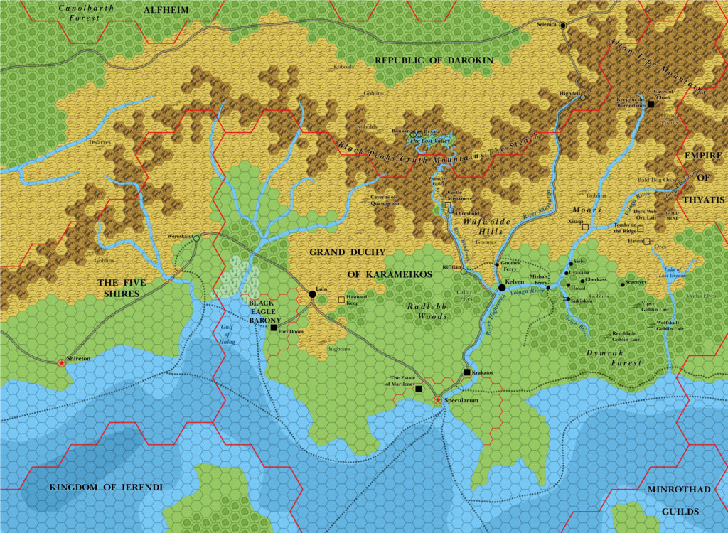 Karameikos, 6 miles per hex (1986)