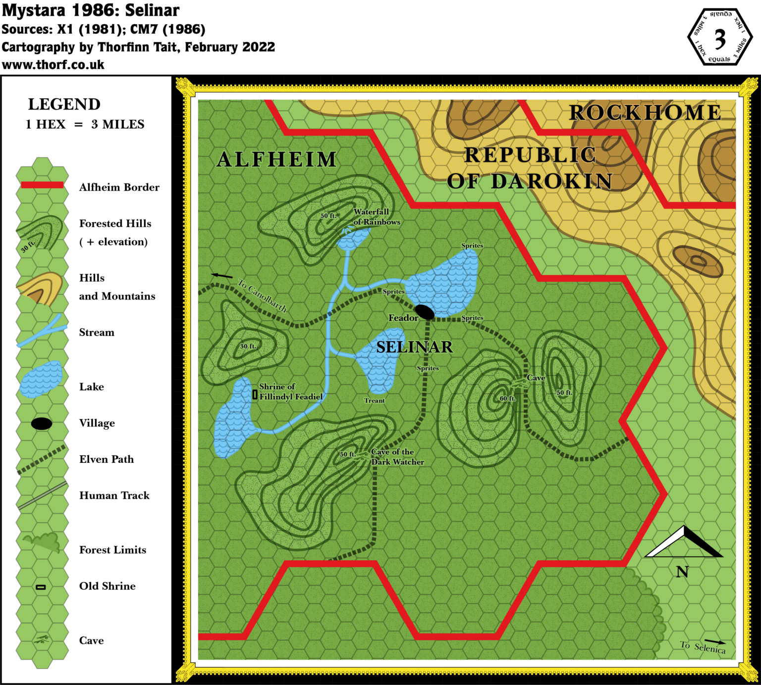 Selinar, 3 miles per hex (1986) | Atlas of Mystara