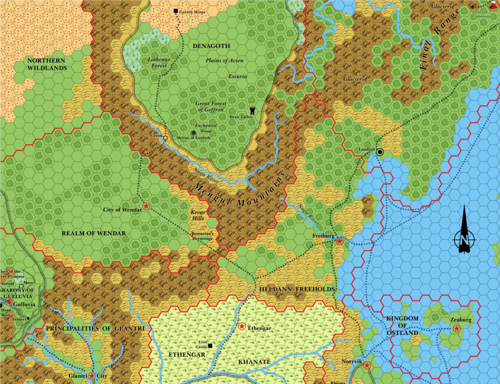 Wendar and Denagoth, 24 miles per hex (1986)