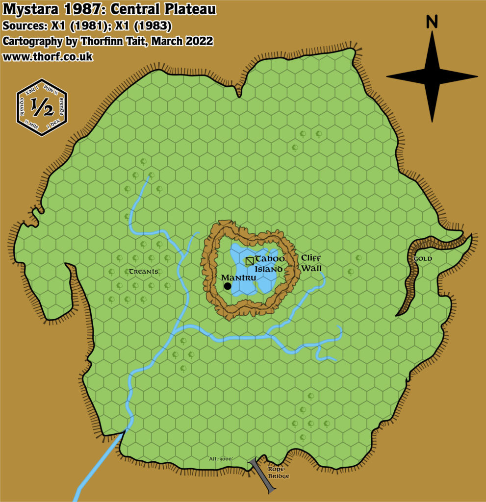 Isle of Dread Central Plateau, 0.5 miles per hex (1987)