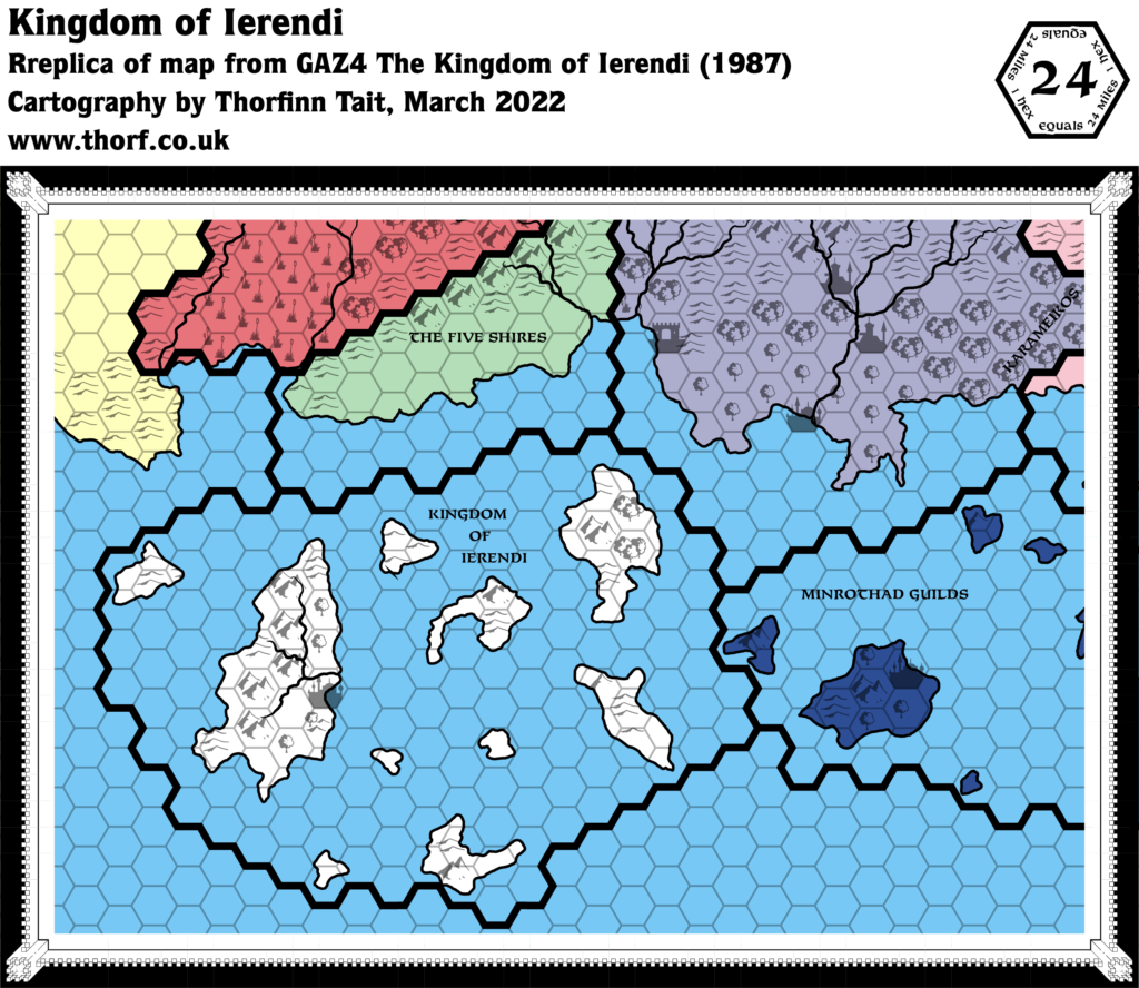 Replica of GAZ4 map of Ierendi, 24 miles per hex