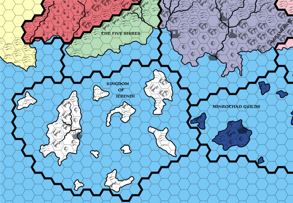 Replica of GAZ4 map of Ierendi, 24 miles per hex