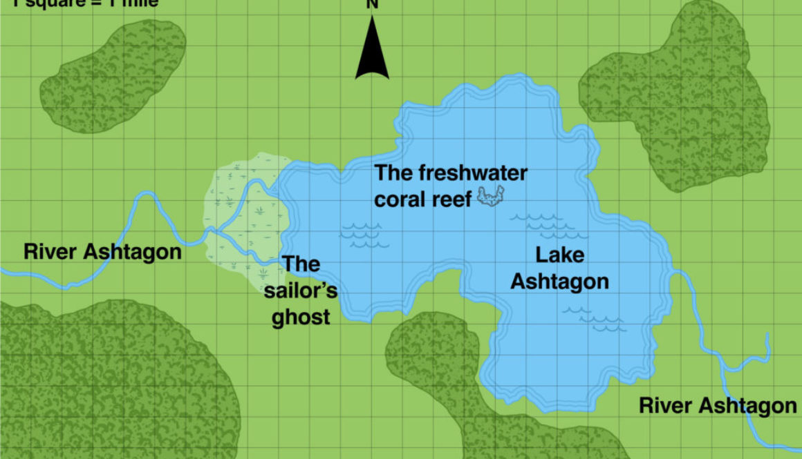 Replica of M4 map of Lake Ashtagon, 1 mile per square