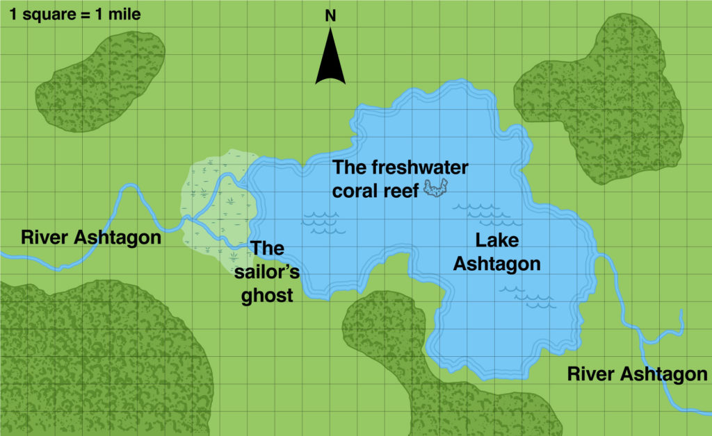 Replica of M4 map of Lake Ashtagon, 1 mile per square