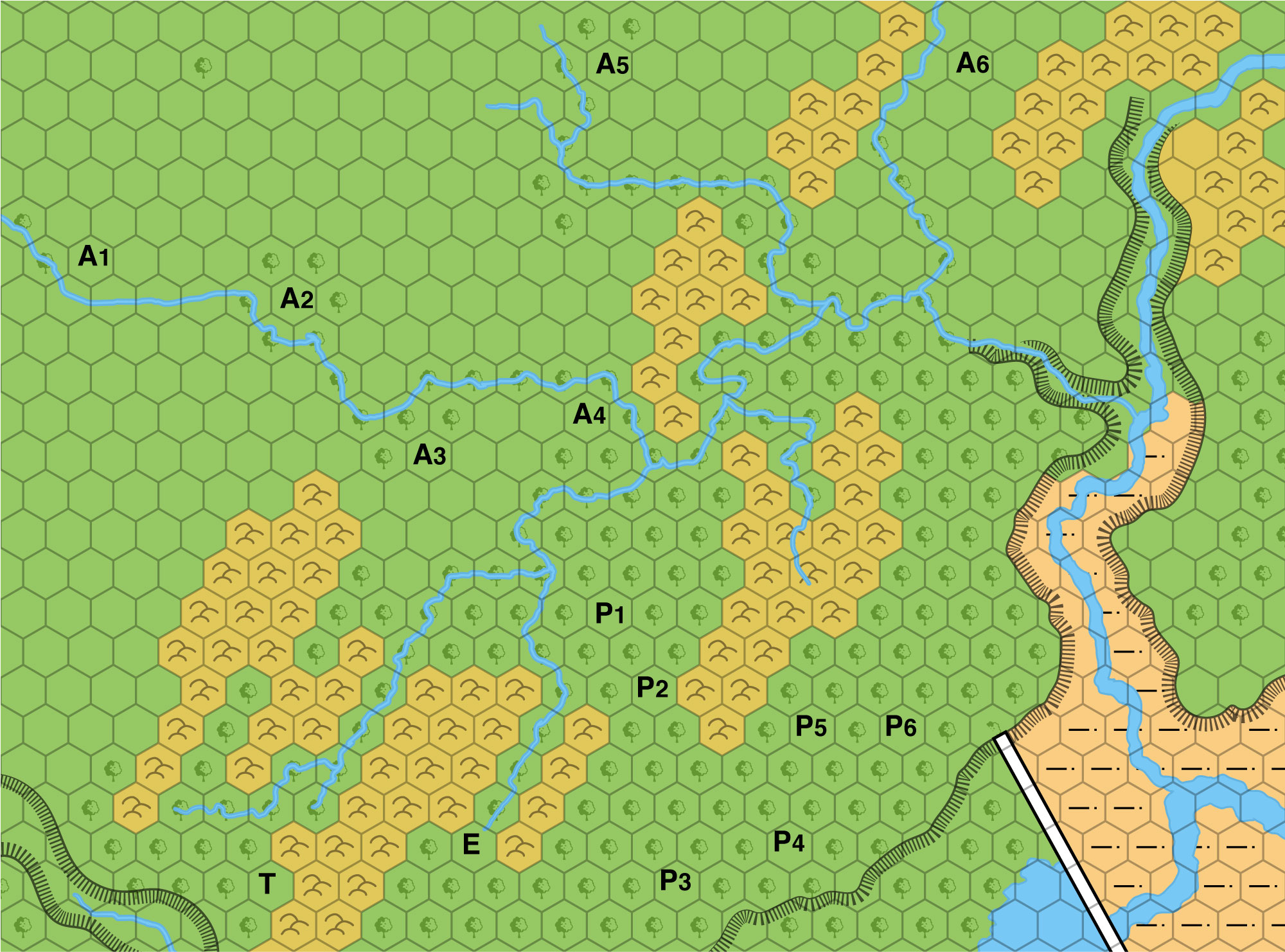 Replica of M5 map of the Lands of the Aranea, 3 miles per hex