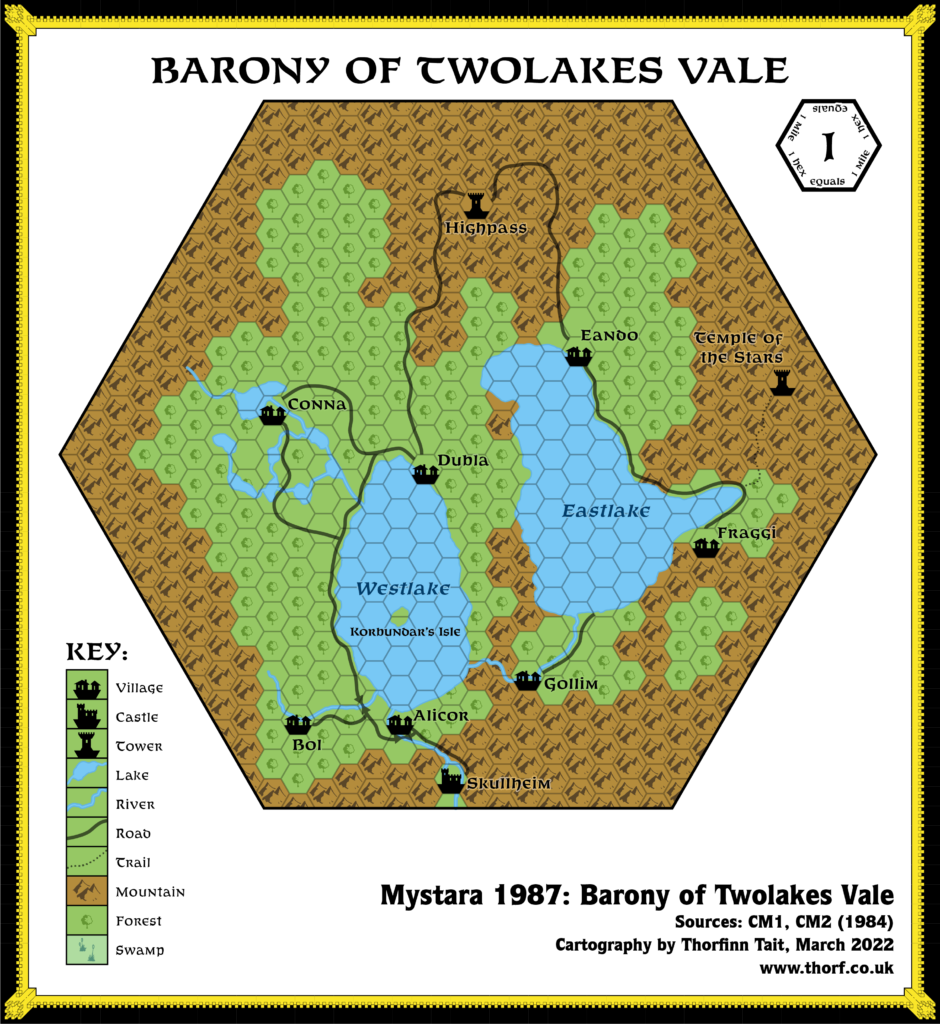 The Barony of Twolakes Vale, 1 mile per hex (1987) Pre-adventure Variant