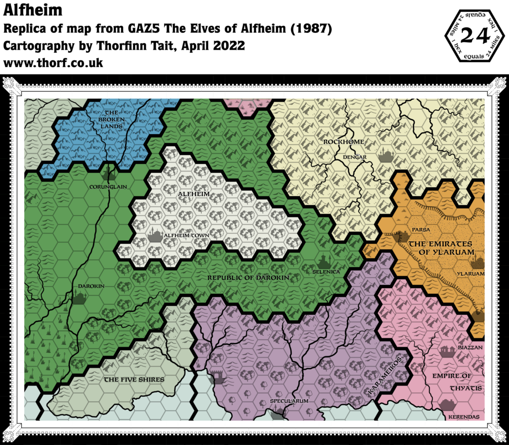 Replica of GAZ5 map of Alfheim, 24 miles per hex