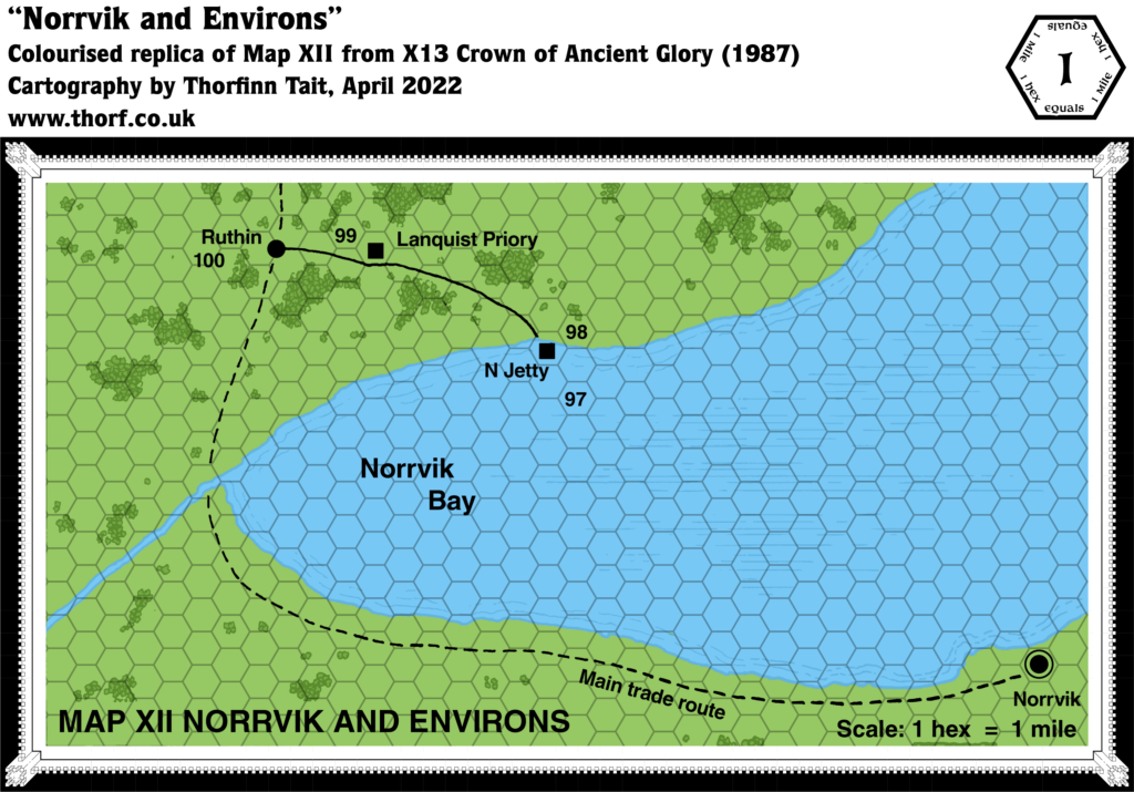 Replica of X13’s map of the Norrvik Area, 1 mile per hex