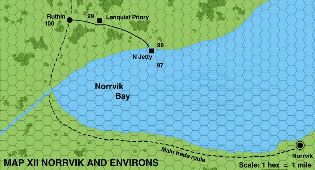 Replica of X13’s map of the Norrvik Area, 1 mile per hex