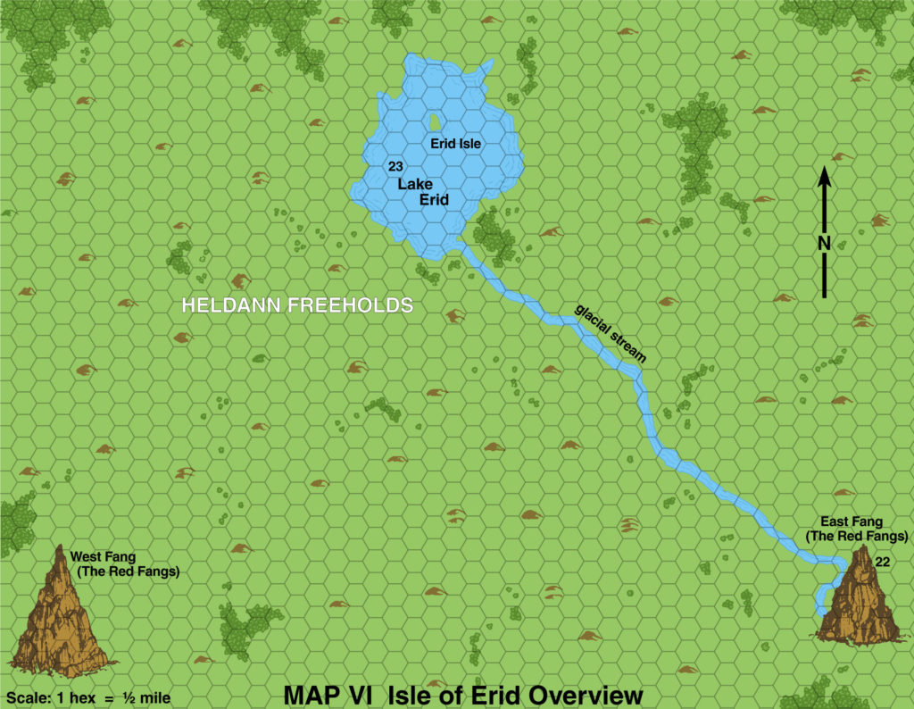 Replica of X13’s map of Southeastern Heldann, 0.5 miles per hex