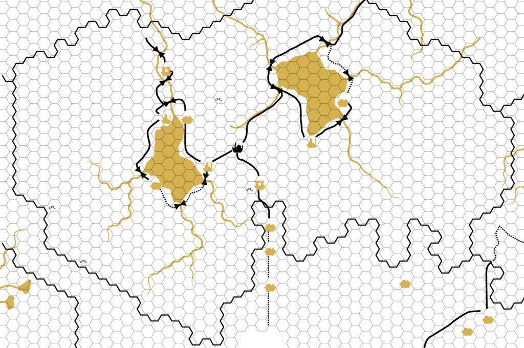 Replica of GAZ6’s overview map of Rockhome, 8 miles per hex