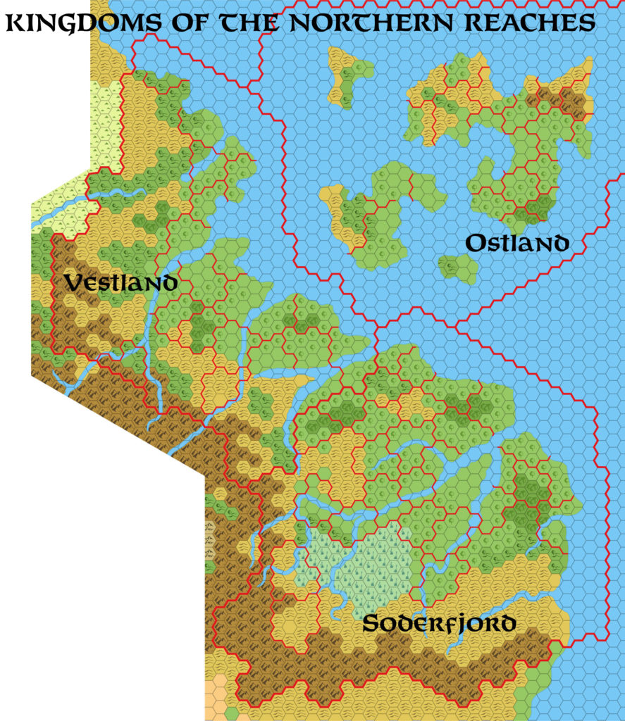 Colourised replica of GAZ7’s overview map of the Northern Reaches, 8 miles per hex