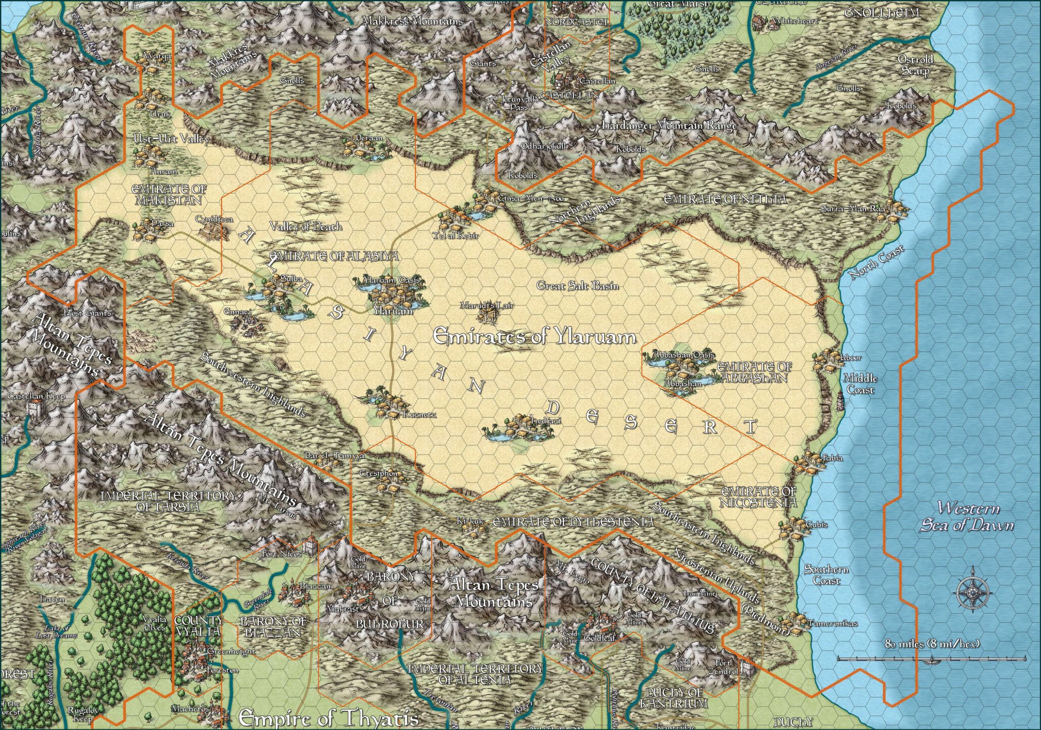 Jason Hibdon’s Ylaruam, 8 miles per hex | Atlas of Mystara