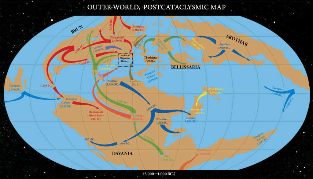 Replica of the Hollow World Campaign Set poster map’s Outer World Postcataclysmic Map