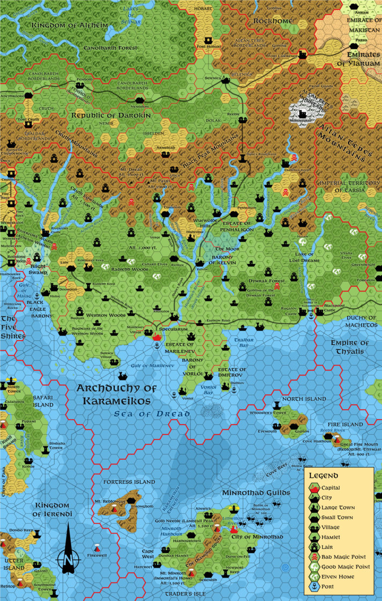 Replica of James Mishler’s Archduchy of Karameikos, 8 miles per hex map ...