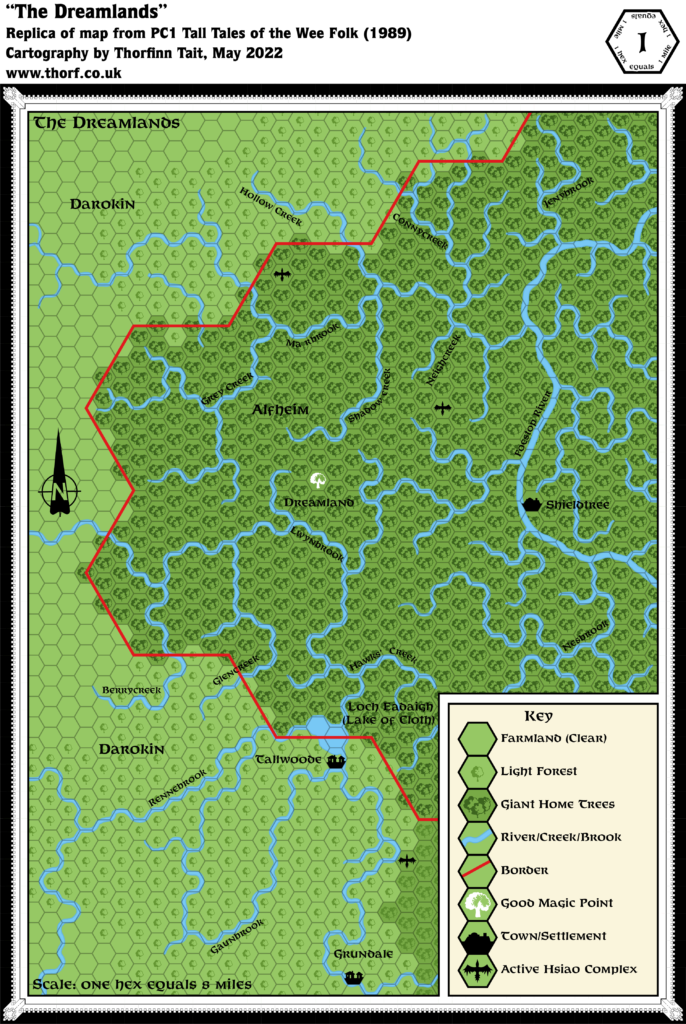 Replica of PC1’s map of The Dreamlands, 1 mile per hex