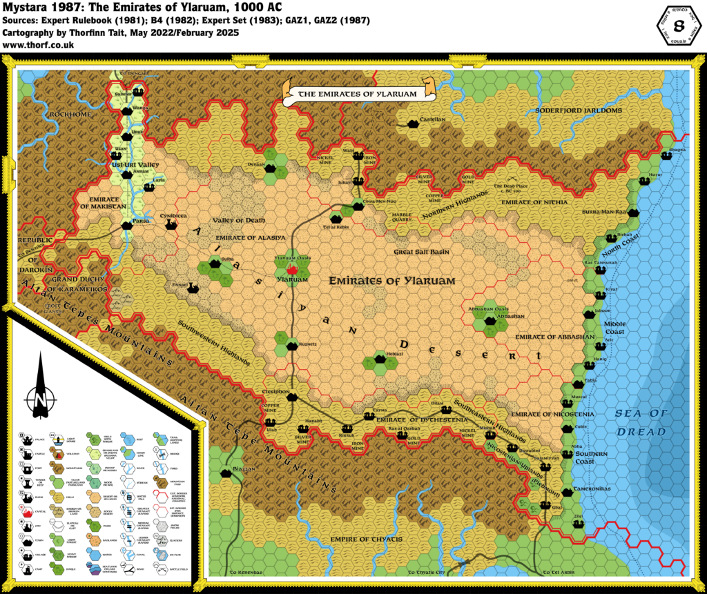 Ylaruam, 8 miles per hex (1987)