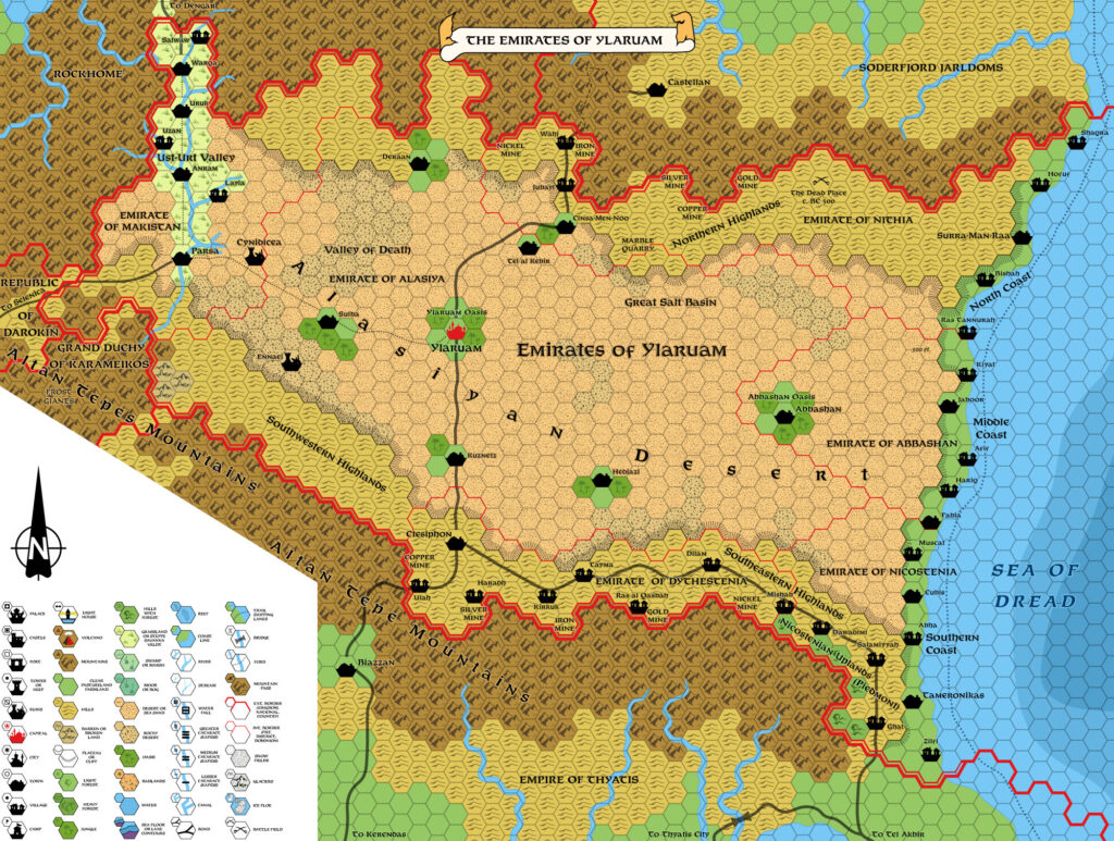 Ylaruam, 8 miles per hex (1987)