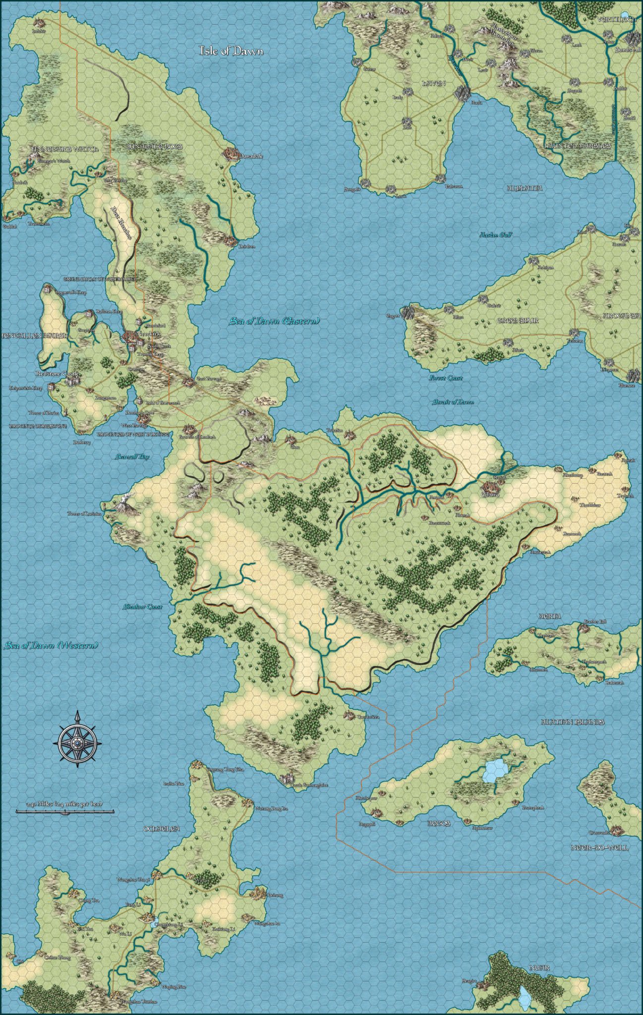 Jason Hibdon’s Isle of Dawn, 24 miles/hex | Atlas of Mystara