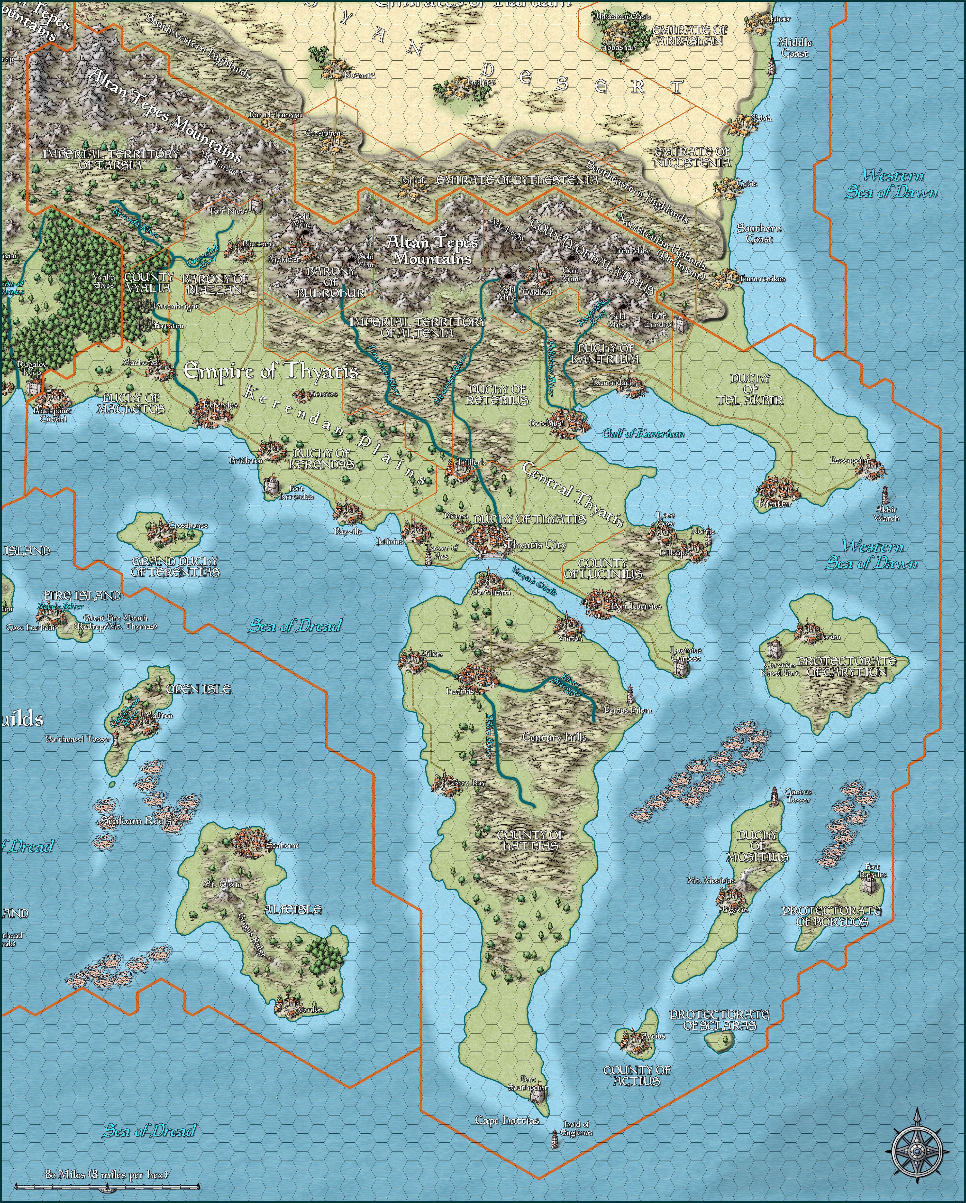 The Empire of Thyatis, 8 miles per hex by Jason Hibdon, May 2020