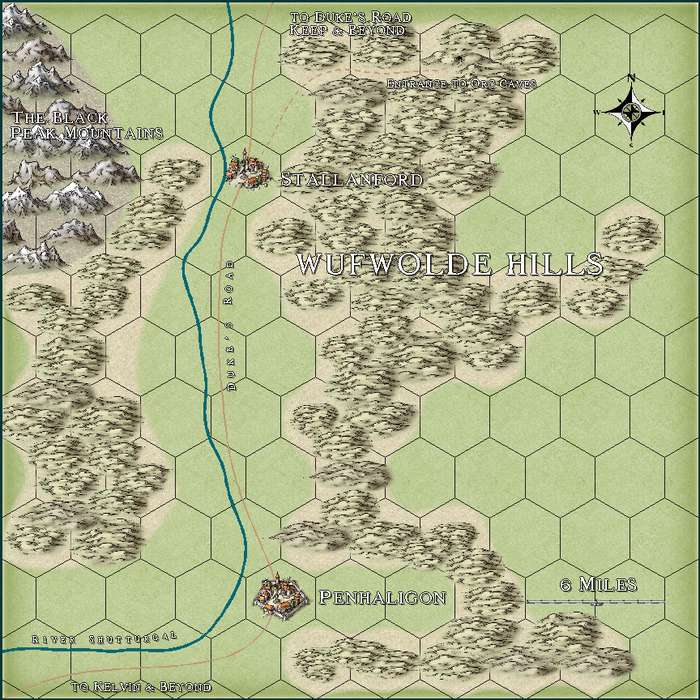 The Wufwolde Hills, 3 miles per hex by Jason Hibdon, May 2020
