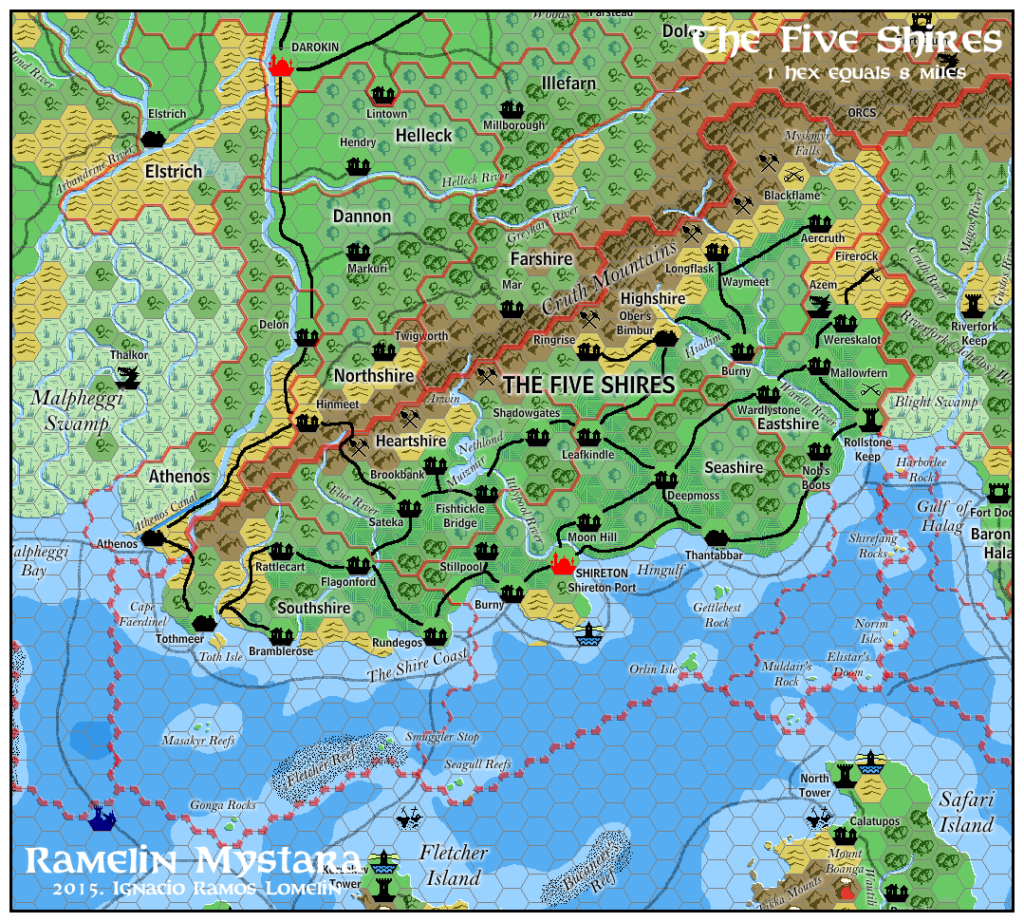 The Five Shires, 8 miles per hex by Jose Ignacio Ramos Lomelin, November 2015