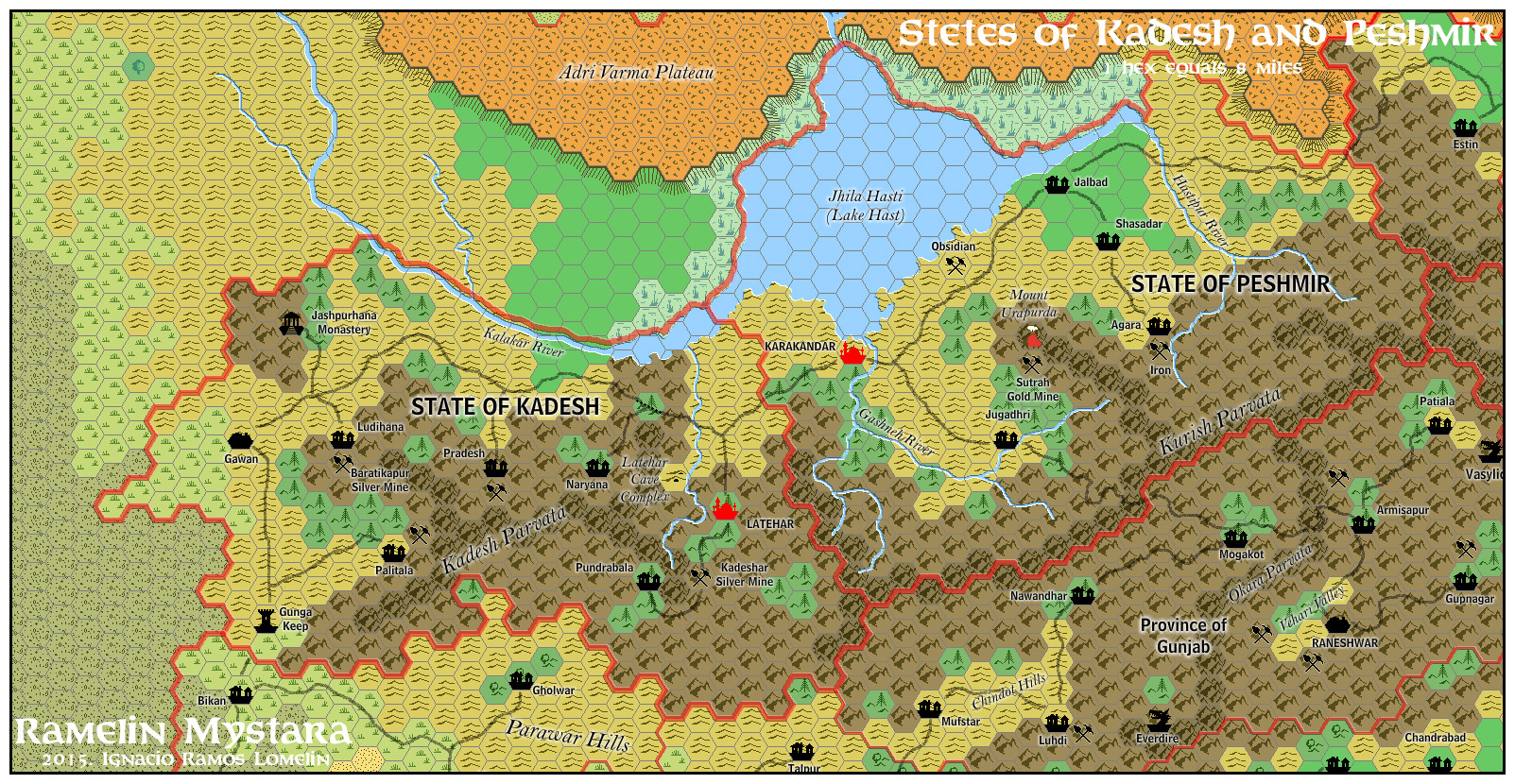 The States of Kadesh and Peshmir, 8 miles per hex by Jose Ignacio Ramos Lomelin, November 2015