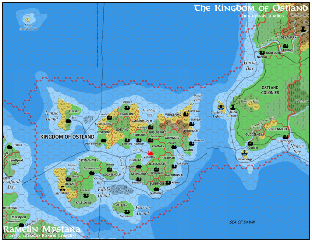 The Kingdom of Ostland, 8 miles per hex by Jose Ignacio Ramos Lomelin, November 2015