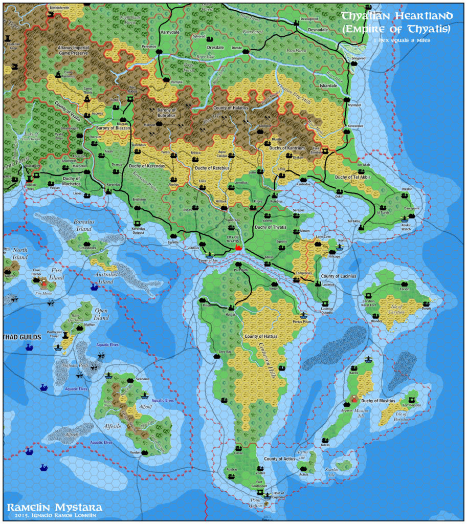 The Thyatian Heartland, 8 miles per hex by Jose Ignacio Ramos Lomelin, November 2015