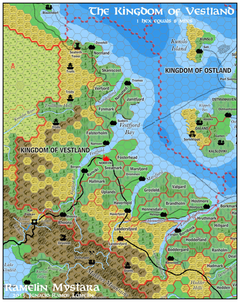 The Kingdom of Vestland, 8 miles per hex by Jose Ignacio Ramos Lomelin, November 2015