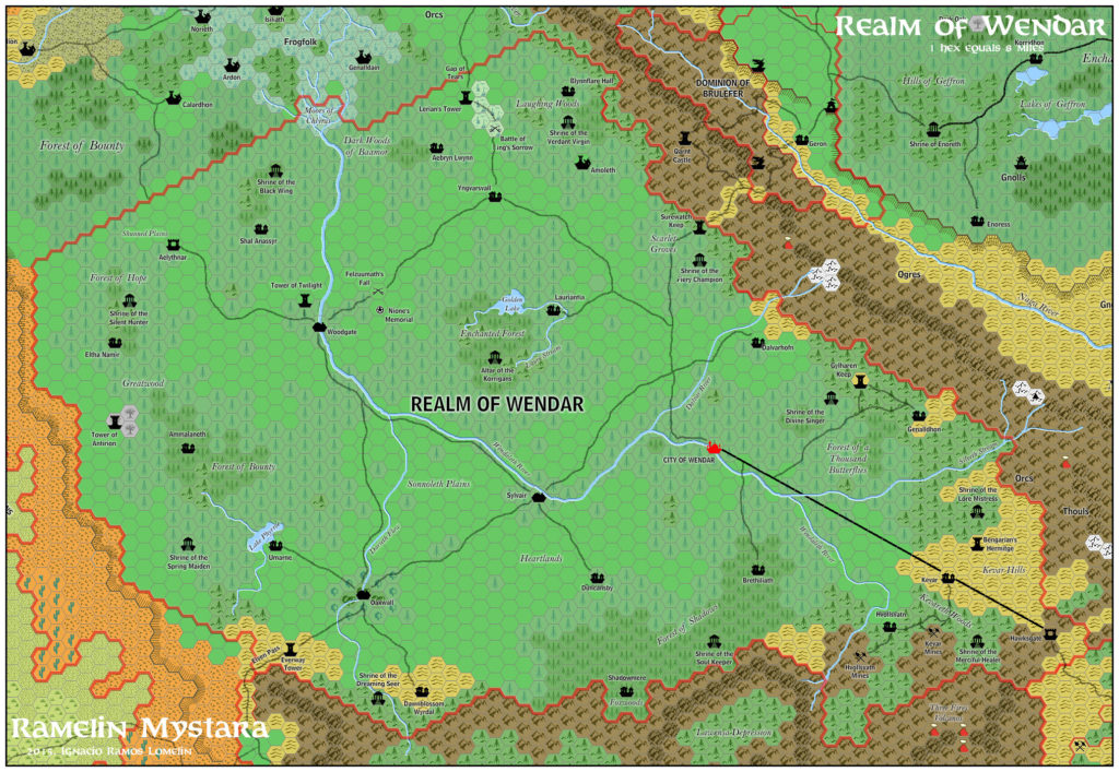 The Realm of Wendar, 8 miles per hex by Jose Ignacio Ramos Lomelin, November 2015