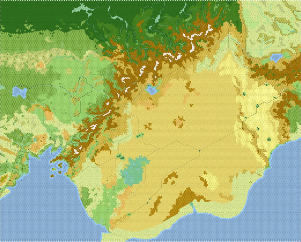 The Great Waste and Hule, 8 miles per hex by Eric Anondson, April 2022