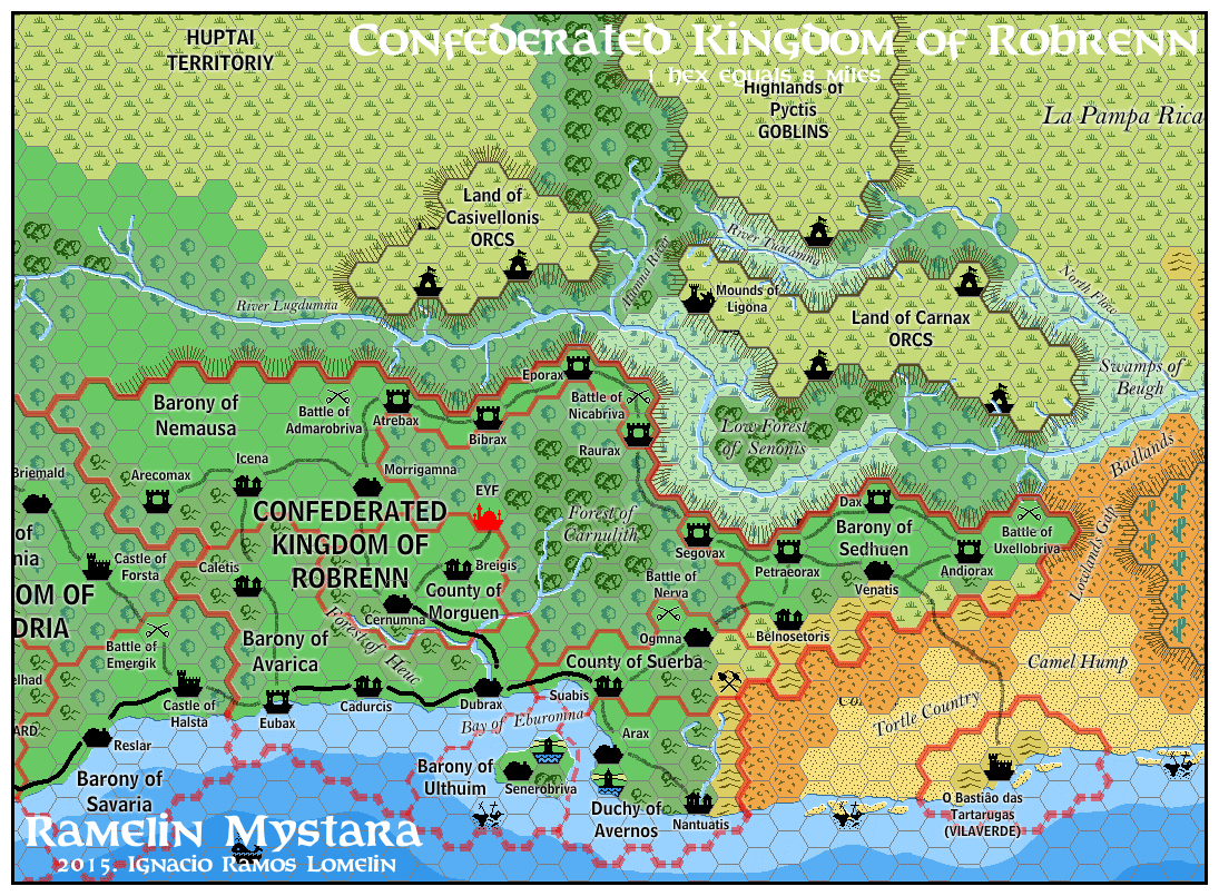 The Confederated Kingdom of Robrenn, 8 miles per hex by Jose Ignacio Ramos Lomelin, November 2015
