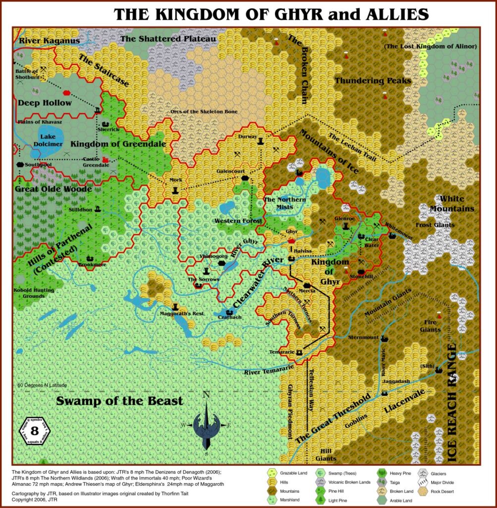 The Kingdom of Ghyr, 8 miles per hex by JTR, September 2006