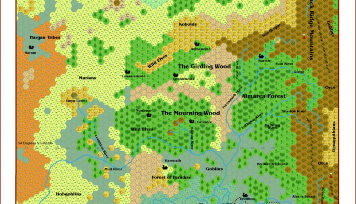 The Northern Wildlands, 8 miles per hex by JTR, July 2006