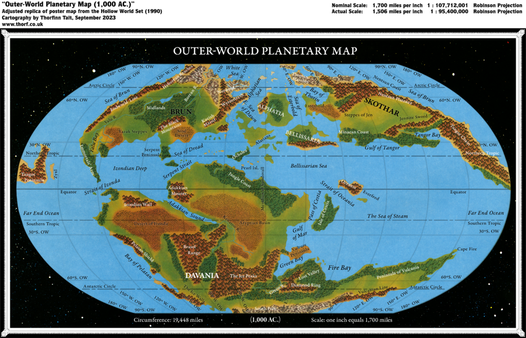 Adjusted replica of the Hollow World Set Outer World Planetary Map, September 2023