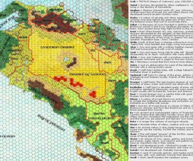 Northwestern Davania, 72 miles per hex by Francesco Defferrari, with annotations by Thibault Sarlat, January 2006